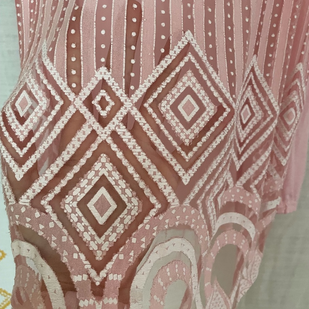 Boho Pink & White Sheer Embroidered Tank - Picture 4 of 4